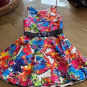 Zoe Ltd Multicolor Watercolor Fit-and-Flare Dress with Black Belt